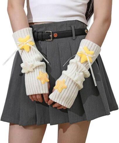Crochet Y2K Gloves Kawaii Y2K Star Arm Warmers Fingerless Harajuku Arm Sleeves Fairy Grunge Accessories Punk Emo in Saudi Arabia