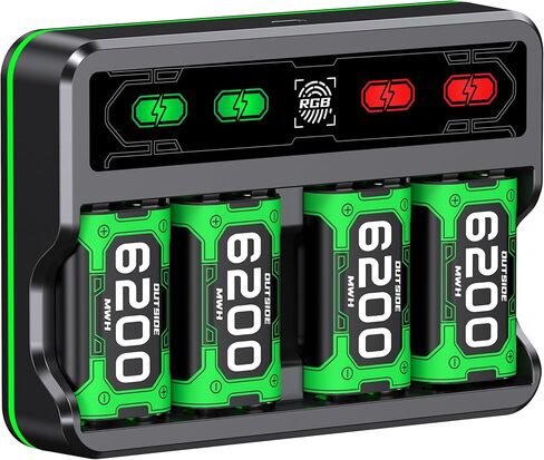 Xbox One Battery & Charger Sets - 4X 6200mWh Rechargeable Battery Pack with Touch Control LED Light for Xbox One/Series X|S Controllers, Black in Saudi Arabia