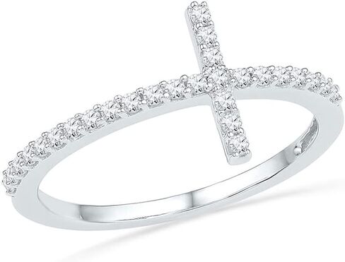 Jewels By Lux 10K White Gold Womens Round Diamond Cross Band Ring 1/5 Cttw, Womens Size: 5-9 in Kuwait