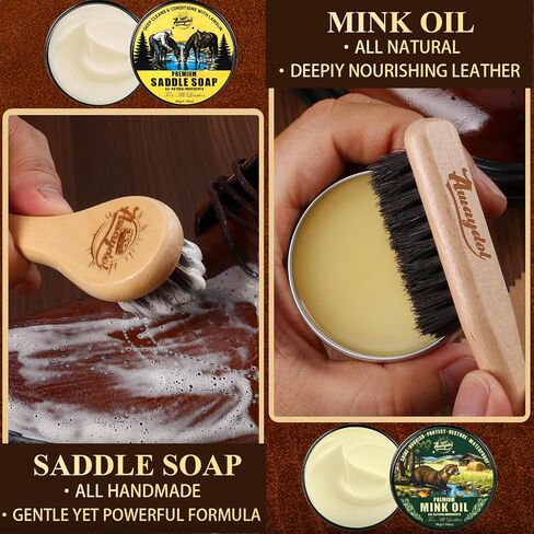 Shoe Shine Kit –16-in-1 Leather Shoe Polish Kit with Saddle Soap,Mink Oil,Black/Brown/Neutral Shoe Polish,Horsehair Brushes,Leather Boot Polish,Cleaning & Conditioning–Gift for Men & Women & Cowboy in Saudi Arabia