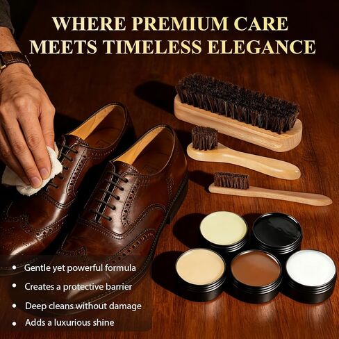Shoe Shine Kit –16-in-1 Leather Shoe Polish Kit with Saddle Soap,Mink Oil,Black/Brown/Neutral Shoe Polish,Horsehair Brushes,Leather Boot Polish,Cleaning & Conditioning–Gift for Men & Women & Cowboy in Saudi Arabia