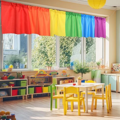 Wiooffen 4 قطع ستائر الفصول الدراسية المدرسية العودة إلى المدرسة الستار 18 × 54 بوصة قوس قزح الستائر نافذة العلاج الملونة قوس قزح المشارب الستار لرياض الأطفال الرعاية النهارية غرفة النوم الابتدائية غرفة اللعب ديكور in Kuwait