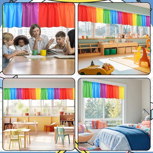 Wiooffen 4 قطع ستائر الفصول الدراسية المدرسية العودة إلى المدرسة الستار 18 × 54 بوصة قوس قزح الستائر نافذة العلاج الملونة قوس قزح المشارب الستار لرياض الأطفال الرعاية النهارية غرفة النوم الابتدائية غرفة اللعب ديكور in Kuwait