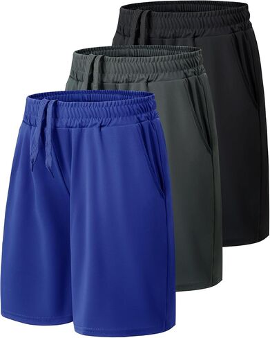 BOOJO 3 Pack Athletic Basketball Boys Shorts - Teen Black Soccer Running Baseball Quick Dry Shorts with Pockets for Youth in Saudi Arabia