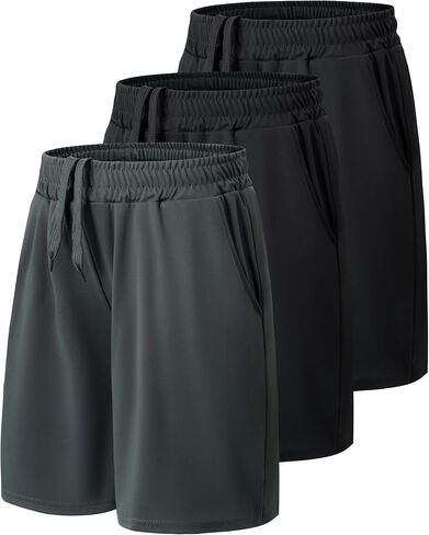 BOOJO 3 Pack Athletic Basketball Boys Shorts - Teen Black Soccer Running Baseball Quick Dry Shorts with Pockets for Youth in Saudi Arabia