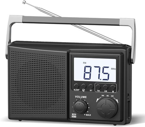 LEOTEC AM FM Radio with Bluetooth,Portable Radio Strong Reception,Plug in Wall,Battery Operated,10 White Noise Sounds,Digital Sleep Timer,Headphone Jack,Volume Control,Easy to Use,Gifts for Seniors in Kuwait