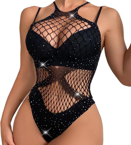 nine-tailed fox Sexy Lingerie for Women Deep V Teddy Lace Bodysuit One Piece Mesh Babydoll in Kuwait