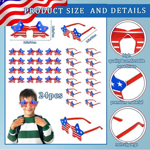 4th of July Star Glasses American Flag Glasses Patriotic Party Favors Gifts for 250th Anniversary Independence Day in Saudi Arabia