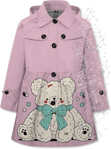 Betusline Girl's Rain Jackets Lightweight Waterproof Hooded Trench Coat Raincoats for Kids,2-14 Years in Saudi Arabia
