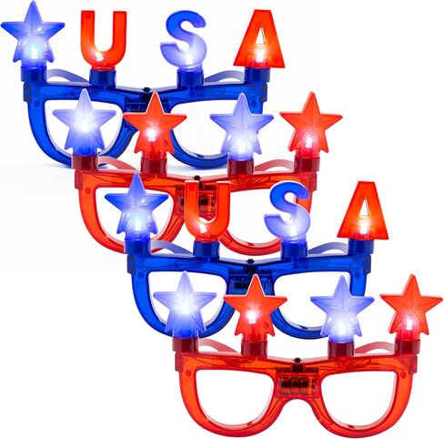 Light Up Star Glasses for Kids – LED Glowing Patriotic Novelty Toy Eyewear Party Favor Accessories for Dress Up, Birthdays & Events (Patriotic RWB, 4 Pack) in Saudi Arabia