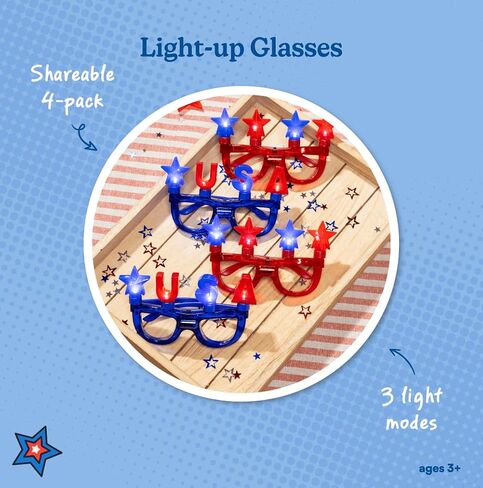 Light Up Star Glasses for Kids – LED Glowing Patriotic Novelty Toy Eyewear Party Favor Accessories for Dress Up, Birthdays & Events (Patriotic RWB, 4 Pack) in Saudi Arabia
