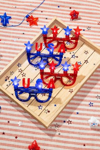 Light Up Star Glasses for Kids – LED Glowing Patriotic Novelty Toy Eyewear Party Favor Accessories for Dress Up, Birthdays & Events (Patriotic RWB, 4 Pack) in Saudi Arabia
