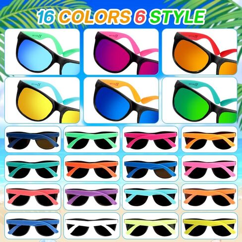 48 Pack Neon Party Sunglasses Bulk, 16 Colors 80's Style Sun Glasses Party Favors for Summer Pool Party Supplies, Carnival, Beach, Classroom Prize, Birthday, Goody Bag Stuffers for Kids Adults in Saudi Arabia