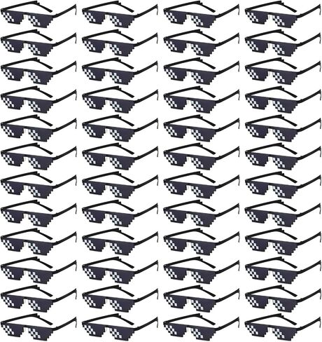 Pibupibu 24/48 Pairs Colorful/Black Thug Life Party Glasses Bulk, 8 Bit Pixel Mosaic Gamer MLG Photo Props Glasses in Kuwait