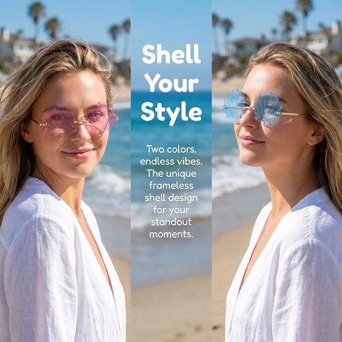 BESPORTBLE 3Pcs Rimless Seashell Sunglasses Funny Summer Beach Party Photo Booth Props Lightweight Novelty Eyewear for Outdoor Festival in Kuwait