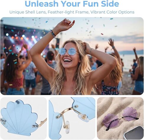 BESPORTBLE 3Pcs Rimless Seashell Sunglasses Funny Summer Beach Party Photo Booth Props Lightweight Novelty Eyewear for Outdoor Festival in Kuwait