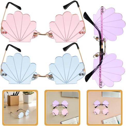 BESPORTBLE 3Pcs Rimless Seashell Sunglasses Funny Summer Beach Party Photo Booth Props Lightweight Novelty Eyewear for Outdoor Festival in Kuwait
