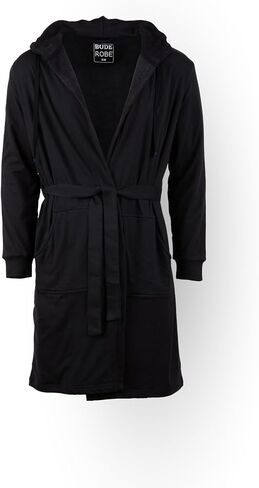 DudeRobe Men’s Black S/M Hooded Robe & S/M Casual SweatShorts with Drawstring from Shark Tank! Comfy & Absorbent Cotton Robe for After Shower in Saudi Arabia