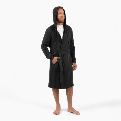 DudeRobe Men’s Black S/M Hooded Robe & S/M Casual SweatShorts with Drawstring from Shark Tank! Comfy & Absorbent Cotton Robe for After Shower in Saudi Arabia