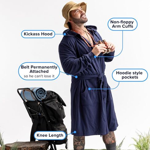 DudeRobe Men’s Black S/M Hooded Robe & S/M Casual SweatShorts with Drawstring from Shark Tank! Comfy & Absorbent Cotton Robe for After Shower in Saudi Arabia