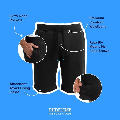 DudeRobe Men’s Black S/M Hooded Robe & S/M Casual SweatShorts with Drawstring from Shark Tank! Comfy & Absorbent Cotton Robe for After Shower in Saudi Arabia