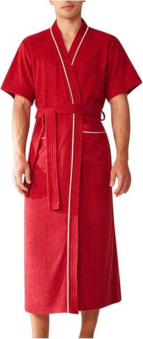 Mens Lightweight Bathrobes with Pockets Short Sleeve V Neck Shower Robe Soft Breathable Housecoat Comfy Spa Pool Gifts in Kuwait