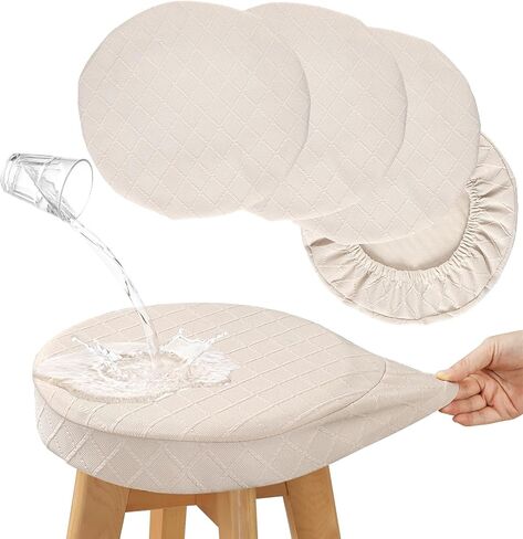 YISUN Stool Covers Round - 4 Pack Waterproof Stretch Seat Slipcover 16-18 Inch Counter Bar Stools, Washable Seat Cushion Slipcover Protector for Kitchen Island Home Bar - Beige in Saudi Arabia