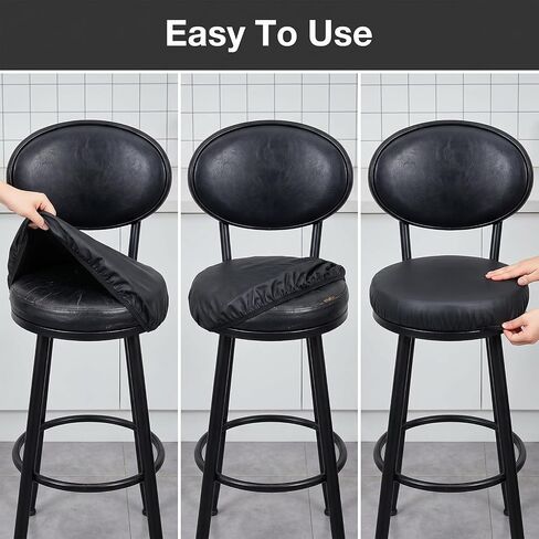 قطعتان من أغطية مقاعد البار، وسادة مقعد مرنة من جلد البولي يوريثان لمقعد مرتفع مستدير مقاس 12-15 بوصة، أغطية انزلاقية عالمية مقاومة للماء لكراسي الطعام (أسود) in Kuwait