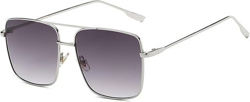 Trendy Oversized Square Sunglasses for Women Men Double Bridge Metal Frame Flat Mirrored Lens in Saudi Arabia