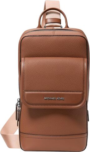 Michael Kors Men's Jet Set Touring Sling Pack, Silver-Tone Hardware/Leather, Black in Kuwait