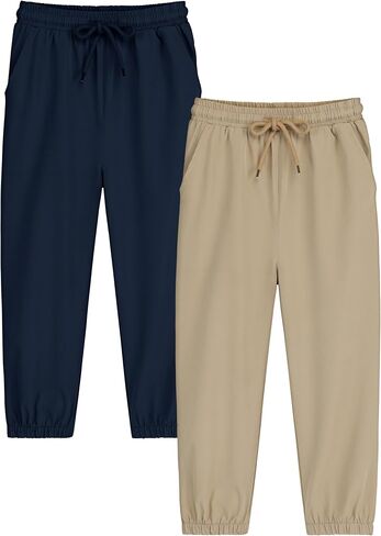 Cooraby 2 Pack Toddler Boys Quick Dry Pull on Jogger Pants Kids Athletic Sweatpants Elastic Waist Uniform Pants for Boys in Kuwait