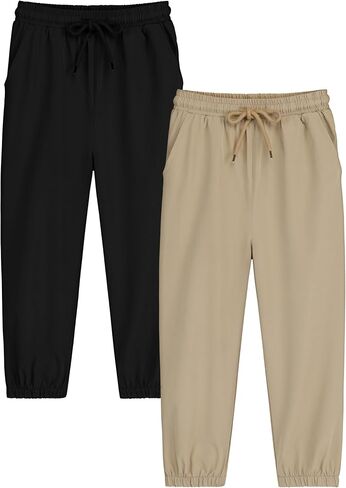 Cooraby 2 Pack Toddler Boys Quick Dry Pull on Jogger Pants Kids Athletic Sweatpants Elastic Waist Uniform Pants for Boys in Kuwait