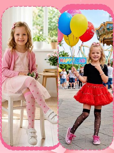 Fourluoo 3 Pairs Girls Knee High Socks Seamless over The Knee High Sock Heart Colorful Stockings for 4-12 Years Kids Daily Wear School Dating Dance in Kuwait