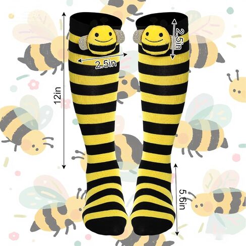 Toddler Kids Striped Knee High Bee Socks Cute Bee Yellow Striped Long Socks for Girls Boys in Saudi Arabia