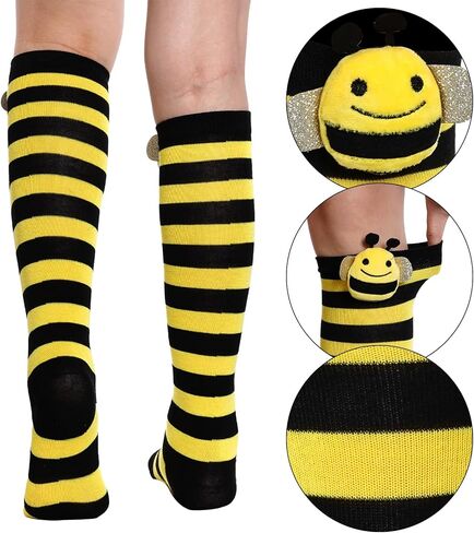 Toddler Kids Striped Knee High Bee Socks Cute Bee Yellow Striped Long Socks for Girls Boys in Saudi Arabia