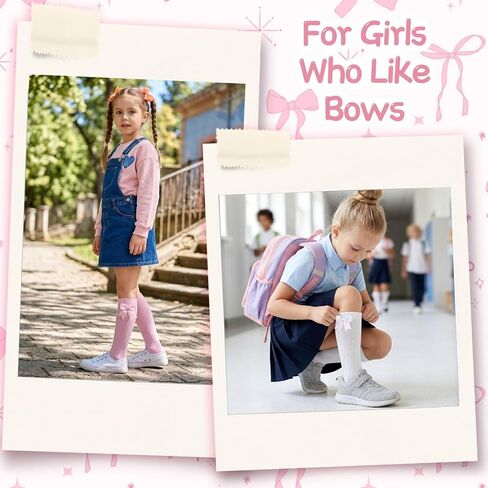 4 Pairs Girl's Bow Knee High Socks Girls School Dress Socks for 4 to 12 Years in Kuwait