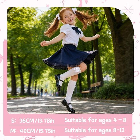 4 Pairs Girl's Bow Knee High Socks Girls School Dress Socks for 4 to 12 Years in Kuwait