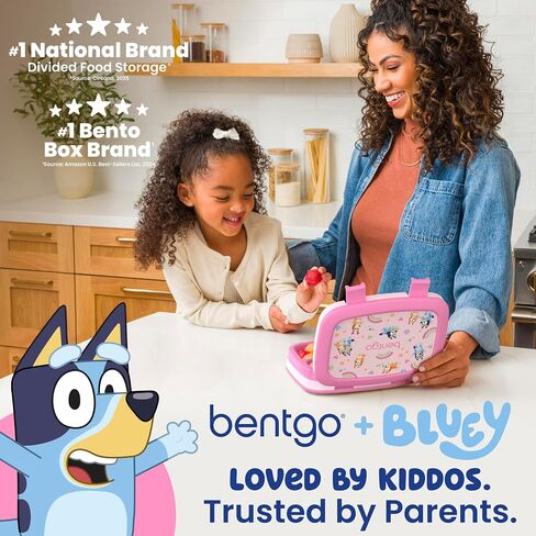 Bentgo + BLUEY Kids Prints Leak-Proof, 5-Compartment Bento-Style Kids Lunch Box - Ideal Portions for Ages 3-7, Durable, Drop-Proof, Dishwasher Safe, & PFAS & BPA-Free Materials (Hearts & Crafts) in Kuwait