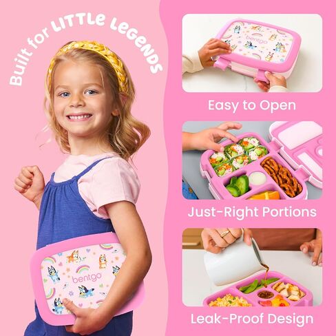 Bentgo + BLUEY Kids Prints Leak-Proof, 5-Compartment Bento-Style Kids Lunch Box - Ideal Portions for Ages 3-7, Durable, Drop-Proof, Dishwasher Safe, & PFAS & BPA-Free Materials (Hearts & Crafts) in Kuwait