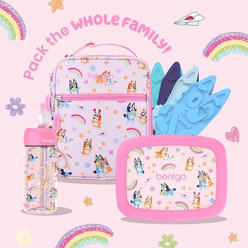 Bentgo + BLUEY Kids Prints Leak-Proof, 5-Compartment Bento-Style Kids Lunch Box - Ideal Portions for Ages 3-7, Durable, Drop-Proof, Dishwasher Safe, & PFAS & BPA-Free Materials (Hearts & Crafts) in Kuwait