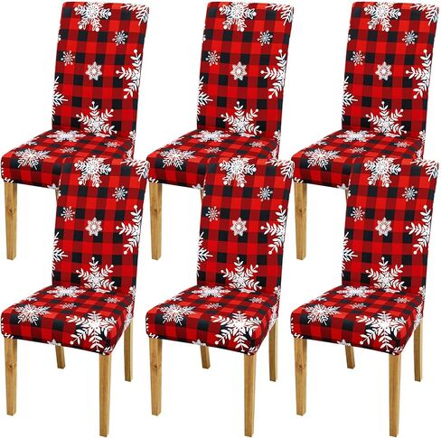 Preboun 12 Pcs Christmas Chair Covers Stretch Printed Chair Protectors Covers Dining Chair Slipcovers Spandex Chair Slipcovers with Snowflake Removable Washable Xmas Seat Protector for Christmas in Kuwait