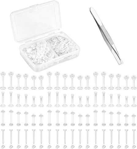 Clear Earrings Plastic Earrings for Sports Work School Surgery MRI Mix Set Plastic Clear Piercing Retainer Piercing Jewelry Clear Cartilage Helix Tragus Conch Daith Ear Lobe Eyebrow Septum Nose Lip Labret Monroe Medusa Piercing Retainer 16G 6mm 8mm 10mm B in Saudi Arabia