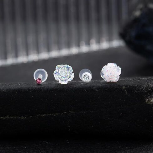 4Pcs 16G Plastic Earrings for Surgery Work, Clear Nose Rings Bioflex Plastic Piercing Retainer, Tragus Daith Lobe Helix Rook Piercing Jewelry Cartilage Clear Earrings for Women Flat Back Studs Lip Rings 8mm in Kuwait