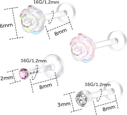4Pcs 16G Plastic Earrings for Surgery Work, Clear Nose Rings Bioflex Plastic Piercing Retainer, Tragus Daith Lobe Helix Rook Piercing Jewelry Cartilage Clear Earrings for Women Flat Back Studs Lip Rings 8mm in Kuwait