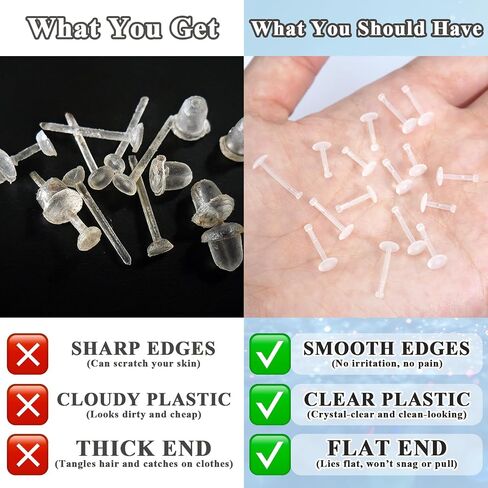 10Pcs 18G Clear Nose Studs Set for Surgery Work Sports - L Shape Bioflex Plastic Nose Earring Lip Retainers for Women and Men - Hypoallergenic Flat Top 2mm Piercing Jewelry in Kuwait