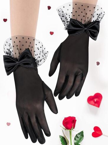 Black Lace Gloves for Women - 1920s Elegant Short Mesh Bridal Wedding Gloves for Tea Party, Dinner, Opera in Kuwait