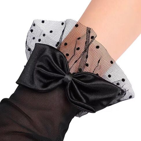 Black Lace Gloves for Women - 1920s Elegant Short Mesh Bridal Wedding Gloves for Tea Party, Dinner, Opera in Kuwait