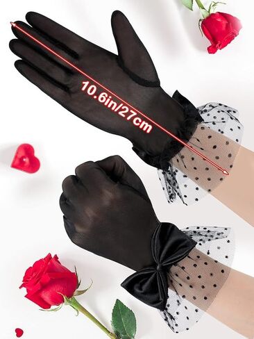 Black Lace Gloves for Women - 1920s Elegant Short Mesh Bridal Wedding Gloves for Tea Party, Dinner, Opera in Kuwait