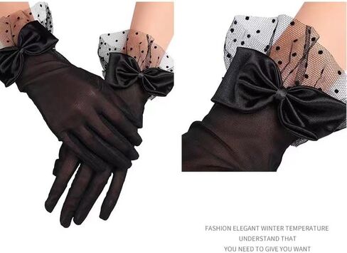 Black Lace Gloves for Women - 1920s Elegant Short Mesh Bridal Wedding Gloves for Tea Party, Dinner, Opera in Kuwait