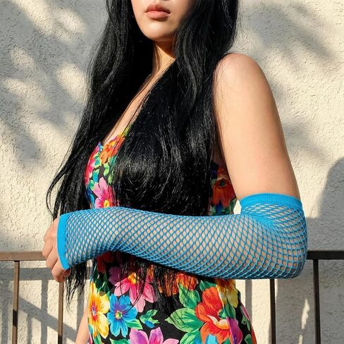 6 أزواج من قفازات شبكة صيد السمك بدون أصابع للنساء قفازات نيون طويلة بدون أصابع شبكة صيد السمك أكمام للذراع للفتيات ملابس مشهد الحفلات للحفلات التنكرية للهالوين 80s لوازم إكسسوارات تنكرية للحفلات in Kuwait